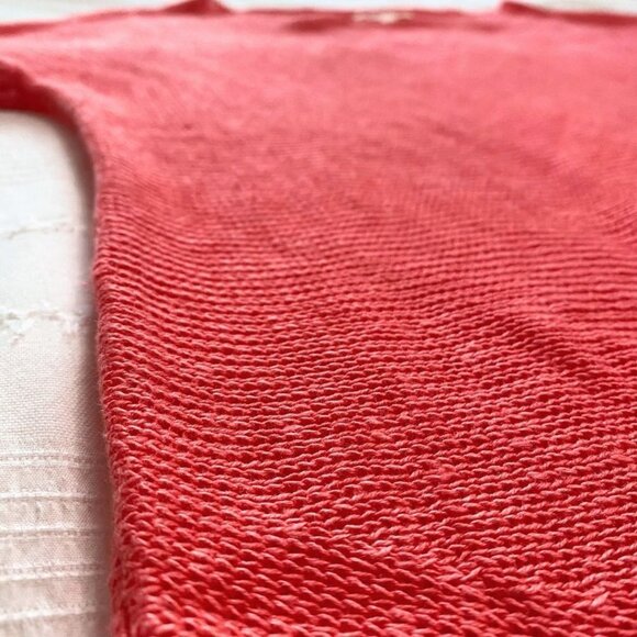 EILEEN FISHER NEON CORAL 100% ORGANIC LINEN OPEN KNIT SHORT TEE TOP - XS - Picture 7 of 9